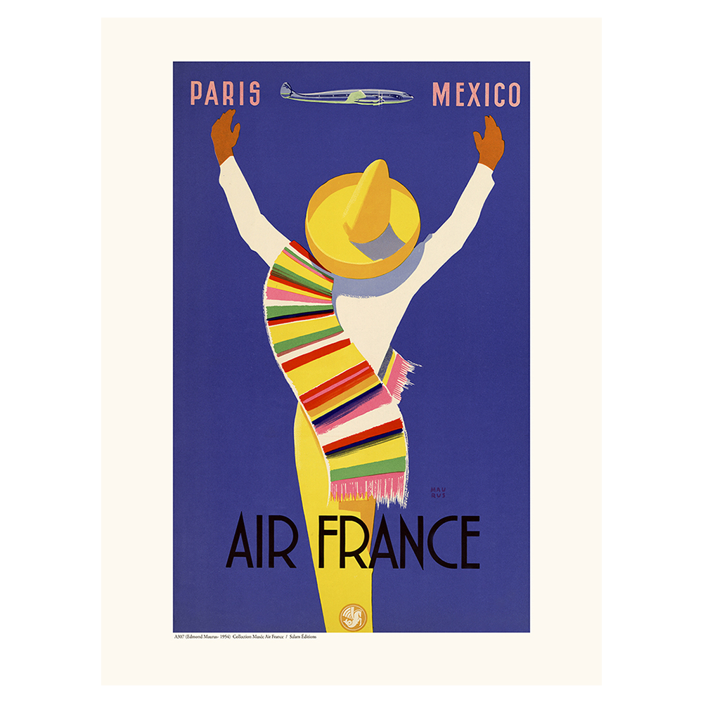 Reproduction affiche vintage Air France Paris-Mexico (1955)