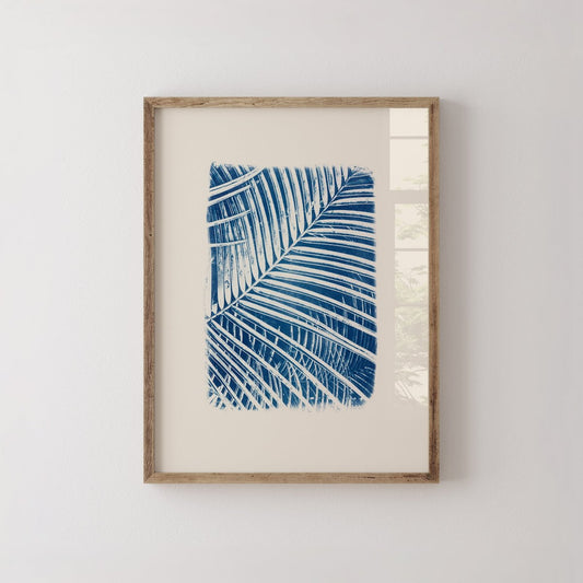 "Affiche cyanotype "Feuille de Palmier" par Audrey Coppens sous cadre"