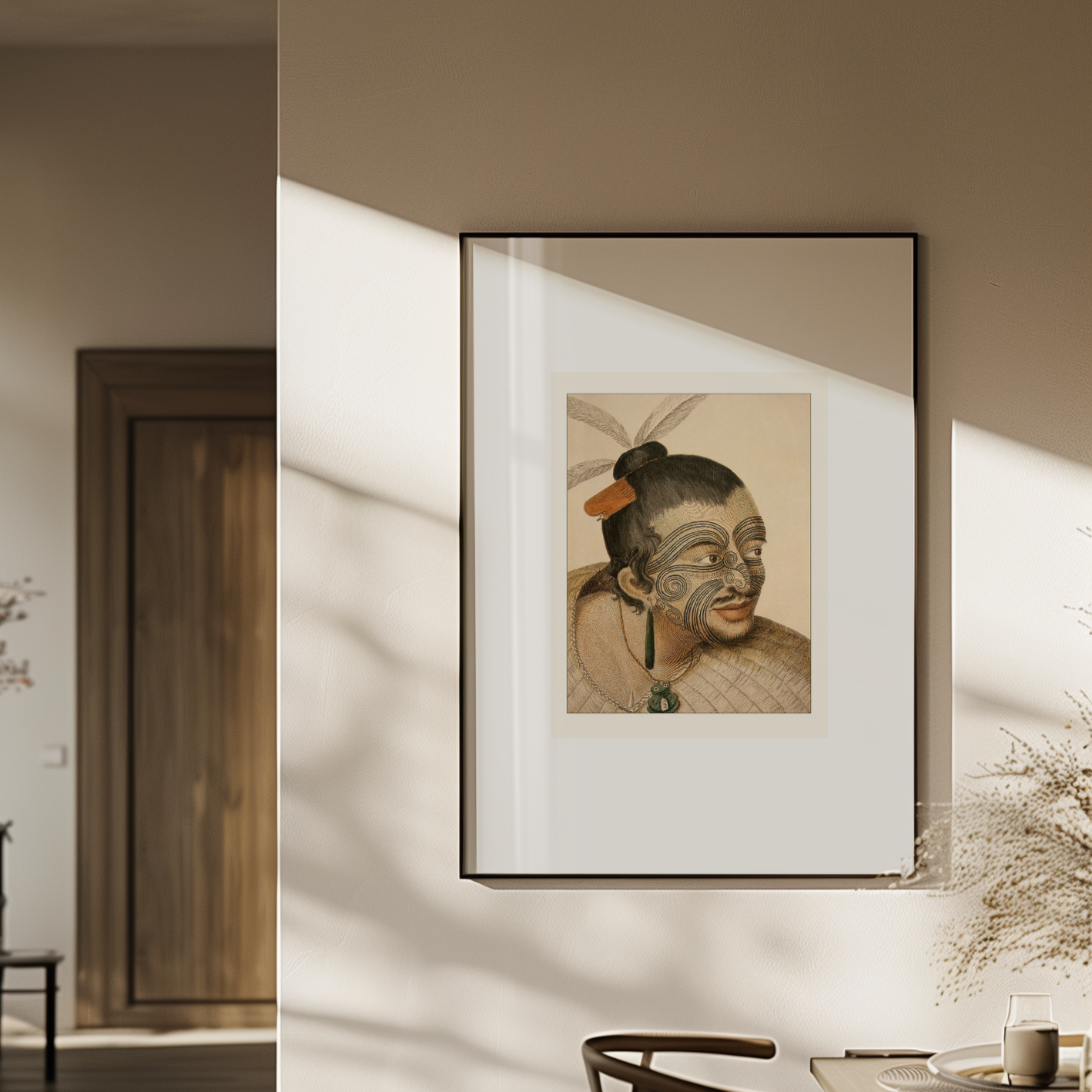 "Reproduction lithographie "Chef Māori" par Thomas Chambers"