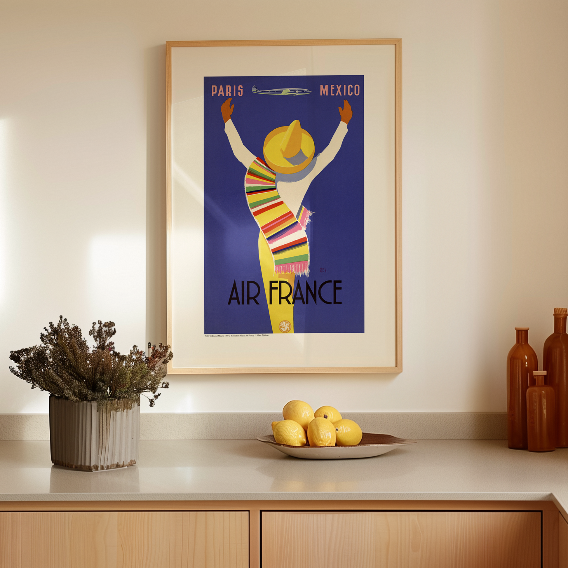 "Reproduction affiche vintage Air France Paris-Mexico (1955)"