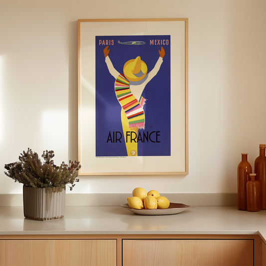 "Reproduction affiche vintage Air France Paris-Mexico (1955)"